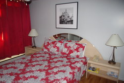 Queen bed with kitchenette