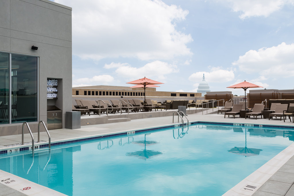 Rooftop Pool and Bar with a view of the Capitol