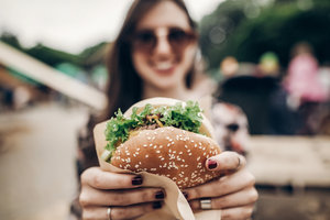 woman with burger