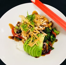 Chicken teriyaki and avocado