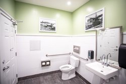 ADA Bathroom with Lowered Sink and Toilet Grab Bars