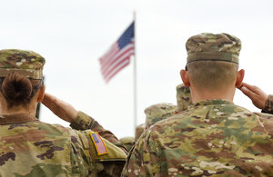 American Soldier Saluting Us Flag