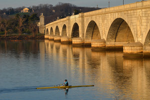 S Row Boat On Potomac With Memorial Bridge