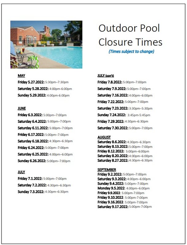 Pool Closure Schedule